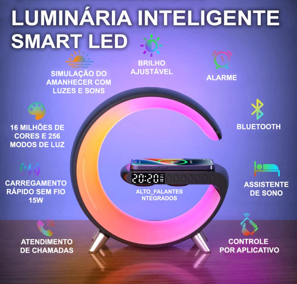 Luminária Inteligente G-Speaker Multifuncional - carregador sem fio, despertador e muito mais